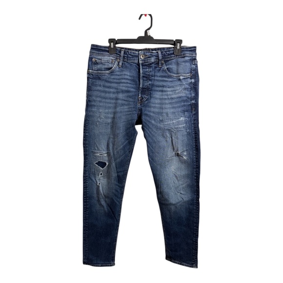 Jack & Jones Jeans Mens Size 34 Blue Tapered Fred Distressed L30 Western - Picture 1 of 11